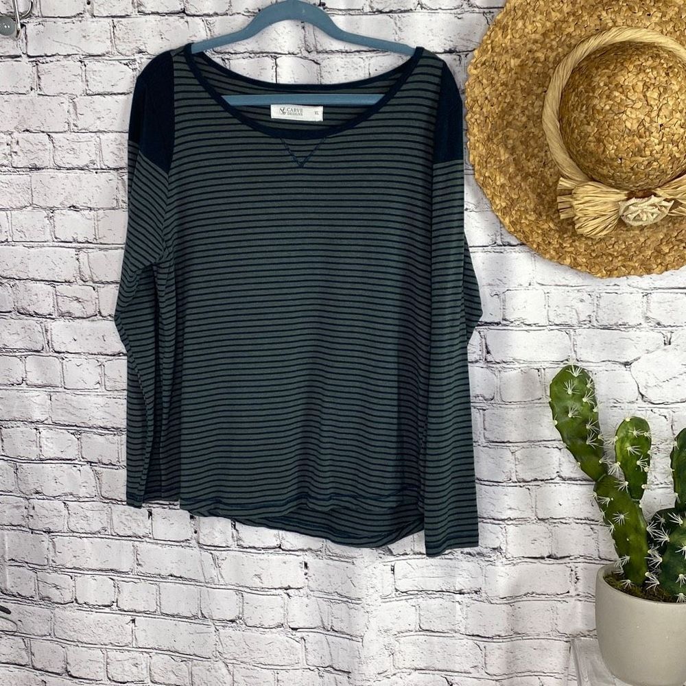 Carve Design Long Sleeve Organic Cotton Blend Stripe Crew Top XL